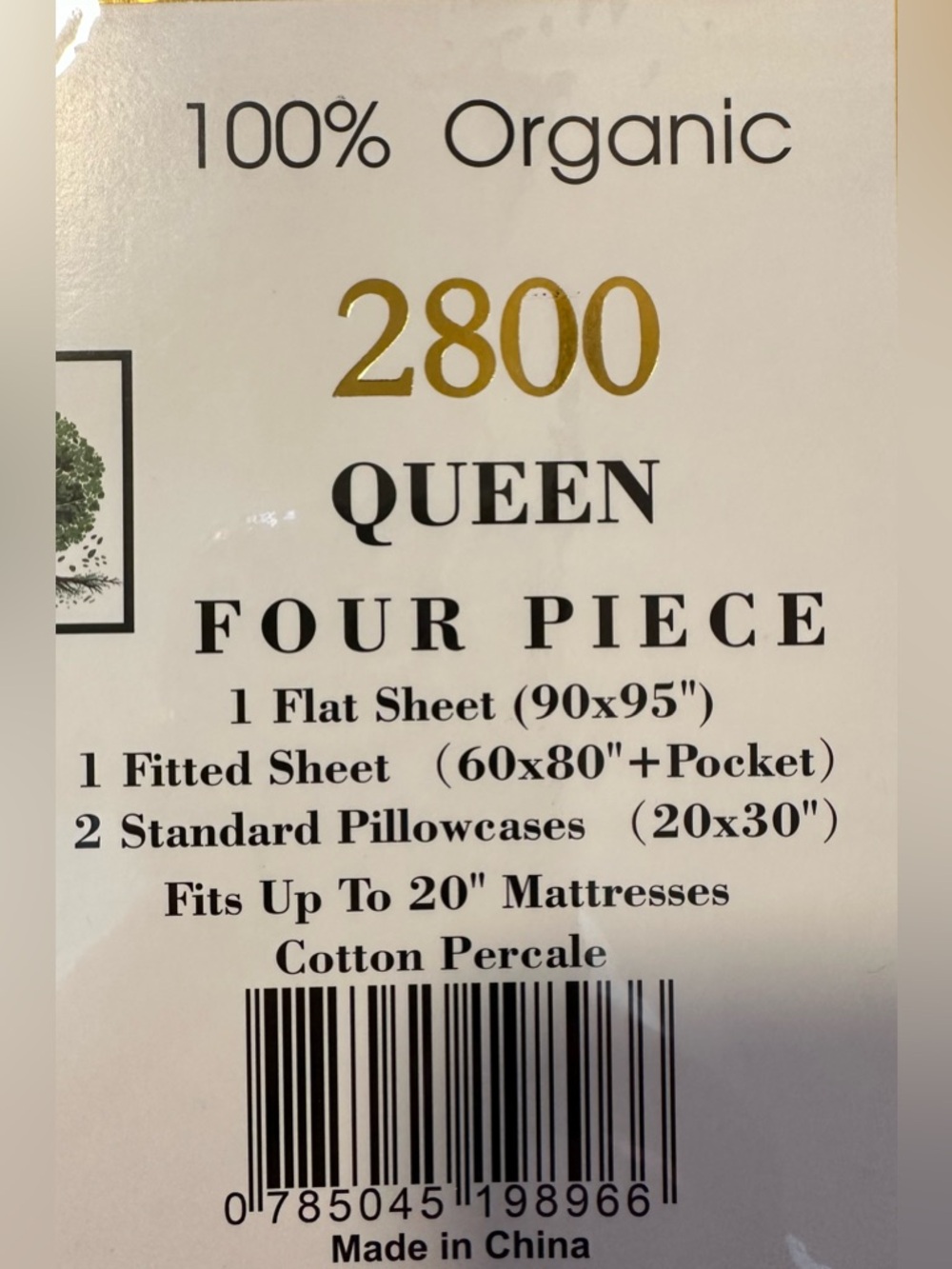 100% Organic Cotton Percale Queen Size Sheet Set - NIP - Picture 4 of 4